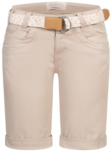 Stitch & Soul Damen Short Bermuda Kurze Hose Sommer Chino Stoff Hose mit Gürtel