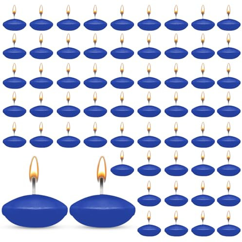HA BIN 60 Pezzi Candele Galleggianti, 38 mm Candele Galleggianti, Candele Galleggianti Non Profumate, per Matrimoni, Notti Romantiche, Addii al Nubilato, Decorazioni (Blu)