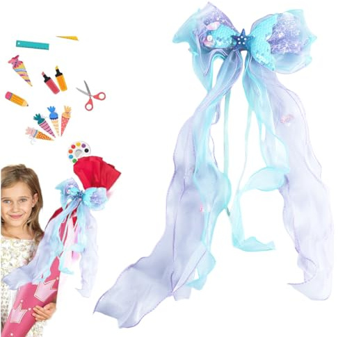 EIROVYA Schultütenschleife Meerjungfrau,Schultüte Schleife,Schultüte Meerjungfrau,Zuckertüten Schleife,Einschulung Mädchen Deko,Meerjungfrau Deko,40×20cm Schleife,Schulanfang Einschulung Deko