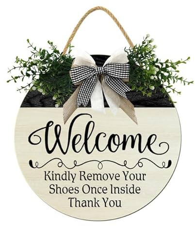 Horienteeon Welcome Please Remove Your Shoes Once Inside Front Door Sign No Shoes Wooden Door Hanger For Outdoor Indoor Window Wall Yard Home Decorations Round 12