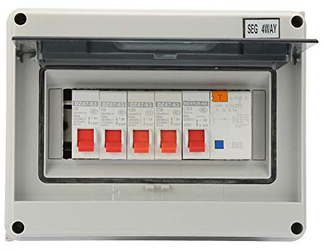 4 -Wege Garage Caravan Consumer Unit 63A 30 mA RCD 4MCB 2 * 6A+20A+32A hohe Bruchkapazität Rapid Triping Leichte Flammschutzmittel