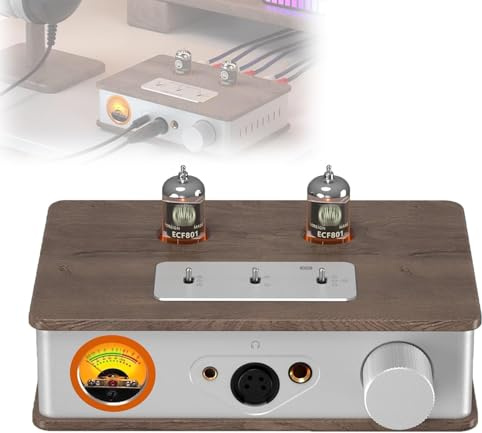 oiakus Hi-Fi Audiophile Preamplifier, Vacuum Tube Phono Preamp, 2000mW Output, Retro-style VU Meter Display, with XLR, RCA, 4.4mm/6.35mm Ports, for Desktop Home Audio