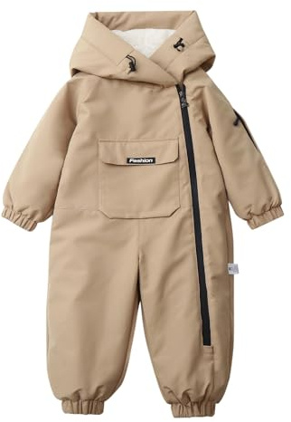 Boys Girls One Piece Snowsuits Front Pockets Fleece-Lined Puffer Ski Suits Jumpsuits Kids Winter Hiking Insulated Warm Side Zipper Onesie Snowsuits