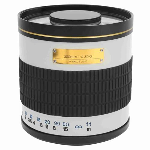 KIMISS Fotografía de Pájaros Lente de Espejo Súper Teleobjetivo F6.3 de 500 Mm Apta para Cámara DSLR con Montura AF / - Lente Teleobjetivo de Enfoque Manual para Cámara SLR (White)