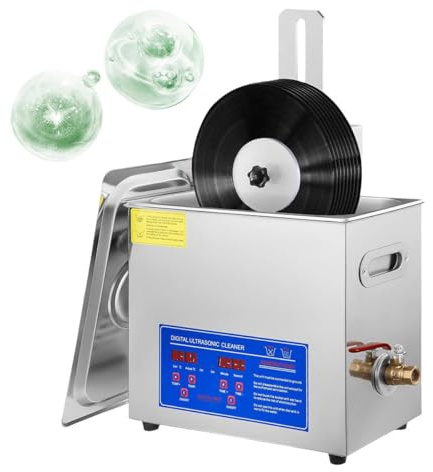LHUITUI Ultrasonic Vinyl Disc Cleaning Machine, Vinyl Record Cleaning System, Ultrasonic Disc Washer Machine, 180W, Clean 8 Records A Time, Noise Reduction, For Prostheses Jewelry Watches Glasses