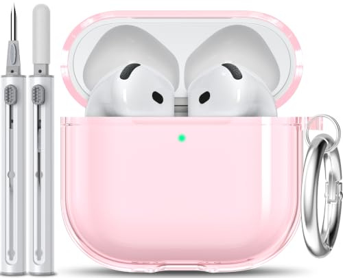 EQD für AirPods 4 Hülle Transparent, mit Reinigungskit, Rosa | Shockproof TPU Transparent Cover für AirPods 4th Generation, kompatibel mit Drahtloser Aufladung