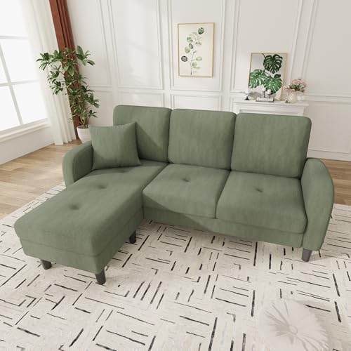 Merax L-förmiges Ecksofa 166x118x77 cm, 3-Sitzer Sofa mit Chaiselongue, Modulares Wohnzimmer-Sofa aus atmungsaktivem Cordstoff, Komfortables Apartment- und Bürosofa, Grün
