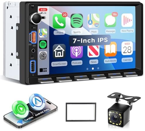 VECHTEL Autoradio 2 Din Tasti di Pianoforte con Carplay Android Auto senza Fili, 7 Pollici IPS Touch Screen Stereo Auto Supporto Bluetooth Radio FM EQ USB/Tipo-C Mirror Link SWC Telecamera Posteriore