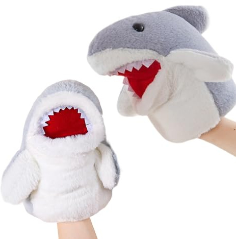 Tierische Handpuppen,Weiches Und Realistisches Plüsch Stofftier,Gefüllte Haifisch Handpuppe Geschichten Spiel - Für Familie Badezimmer Theater Party Schule Spielzimmer Kindertagesstätte