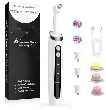 Wagner Stern Teeth Stain Plaque Remover for Teeth Cleaning and whitening | Tooth Polisher with 5 Modes, Teeth Cleaning for Yellow Teeth, with 3 Tooth Polish Paste and 5 Brush Heads, LED Light