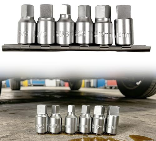 6 Pieces Oil Pan Screw Socket Set,1/2 Drive | Oil Service Sockets for Vehicle Maintenance Tool Holder(1/2 inch,3/8 inch,8 mm,10 mm,12 mm,14 mm)