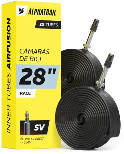 Alphatrail Camara Bicicleta Carretera AirFusion 28 Pulgadas SV 40 mm 2X Set 700x18-28C con Garantia de Movilidad I Cubierta Compatible Schwalbe, Continental, Conti, Michelin, Maxxis y Mavic