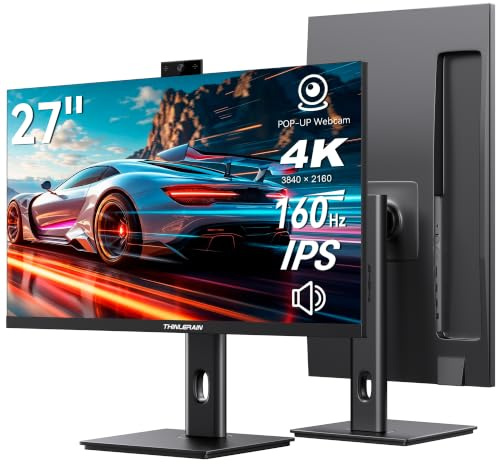 Thinlerain 27 Zoll Monitor mit Pop-Up-Webcam – 4K 3840×2160 IPS Computer Monitor, 160 Hz Gaming PC Bildschirm, integrierte 3MP Kamera & Mikrofon, HDMI, DisplayPort, Monitor für Home Office & Arbeit