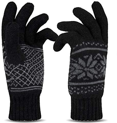 Tarjane Winterhandschuhe für Damen und Herren Thinsulate Strick Handschuhe S/M - Schwarz mit Muster