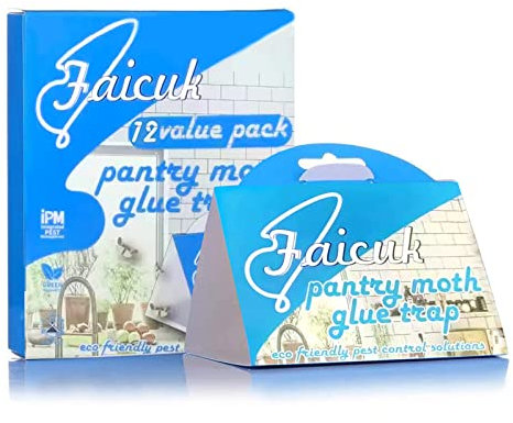 Faicuk Pantry Moth Traps with Pre-Baited Safe Pheromone Attractant, Odor-Free, Insecticide-Free and Non-Toxic (12-Pack)