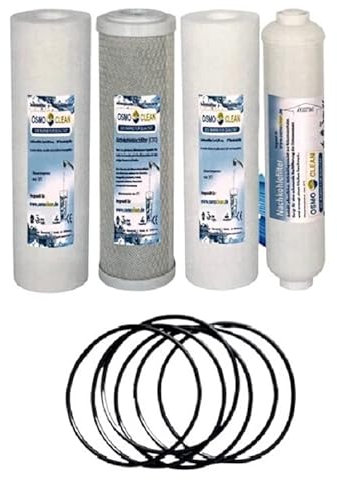 Filterset für 5-stufige Osmoseanlage Umkehrosmose Filter z.B 300 GPD / 500 GPD 10 Zoll + Dichtungen für Filtergehäuse (6 STK.)