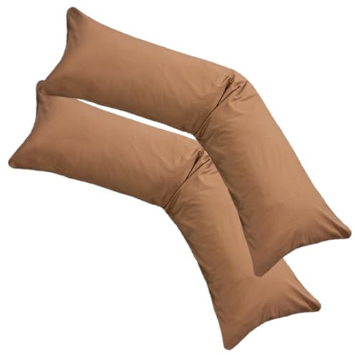 PremiumShop321 2er-Set Jersey Qualitäts Kissenbezug Kissenhülle für Seitenschläferkissen 100% Baumwolle mit Reißverschluss in 18 Farben (Tabak, 40x200 cm)