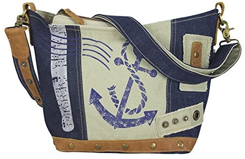 Sunsa Damen Tasche Umhängetasche. kleine Canvas Bag mit Recycelte Jeans und Leder. Vintage Design Taschen sind praktische Geschenke für Women. Maritim Schultertasche Damentaschen Sale