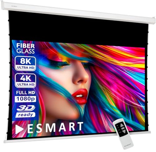 ESMART Profesional TATENSO Pantalla de tensión 160 x 90 cm (72) 16:9 | Control Remoto programable | Proyector eléctrico de Cine en casa Pantalla de proyección Pantalla de tensión del Motor LCD LED