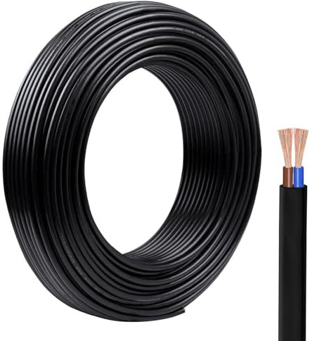 KingYH 10 Meter Black Electrical Wire 2 Core Flat 0.75 mm² PVC Mains Power Cable Twin Flexible Copper Cable for Extension Power Wire Home Small Electrical Wiring