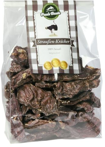 Pauls Beute Straußen-Kräcker | 500g | 100% Straußenfleisch | Hypoallergener Hundeleckerli mit hohem Proteingehalt | Getreidefreie Hunde Snacks | Luftgetrocknet | Single-Protein | Ohne Zusätze