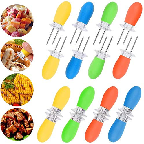 GOODGDN 8 Paar Maiskolbenspieße, Maiskolbenhalter Grillzubehör Edelstahl Nadel Schaschlikspieße Food Fruit Forks Küche Werkzeug