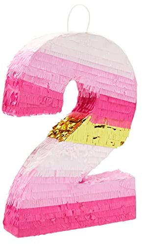 BLUE PANDA Pinata Nummer 2, Rosa und Gold, für Mädchen, Party-Dekoration, klein, 41,9 x 27,9 x 7,6 cm