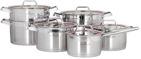 ZWIEGER - Klassiker 11-Teilig Topfset I Hochwertiger Edelstahl I Dicke Dreischichtige Boden I für alle Arten von Kochfeldern I Vielseitig und Langlebig Set