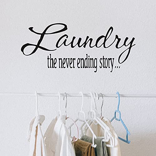 Cuayaes Wandtattoo mit Aufschrift Laundry The Never Ending Story Vinyl Englische Wandaufkleber für Waschküche, Wandaufkleber, Spruch, Zitat, Wandkunst-Aufkleber