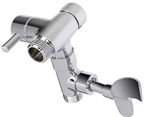 NearMoon Metal Shower Arm Diverter with Handheld Mount, 3-Way G1/2 Diverter Valve for Fixed & Hand Showers (Chrome)