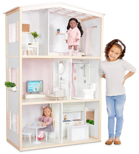 Our Generation Dollhouse Playset, Sweet Home, 3 Floors, 6 Rooms, Furniture | For 18-inch dolls with movable furniture, sound toilet, kitchen, bathroom, bedroom, office and living spaces, House, 3+ Years
