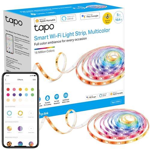 Tapo L930-5 Wi-Fi LED Strip Light 5m, Zonal Colour Control Led lights for TV Bedroom, Music Sync, Hands-Free Voice control with Alexa Google Apple HomeKit, PU Coating, Easy Setup - Packaging May Vary