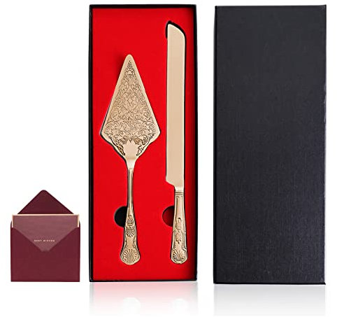 Cake Knife and Server Set: Stainless Steel Wedding Cake Cutting Set Plating with Carved Pattern Design Elegant Cake Pie Pastry Server Spatula Set Perfect for Wedding Birthday Shower Parties(Rose Gold)