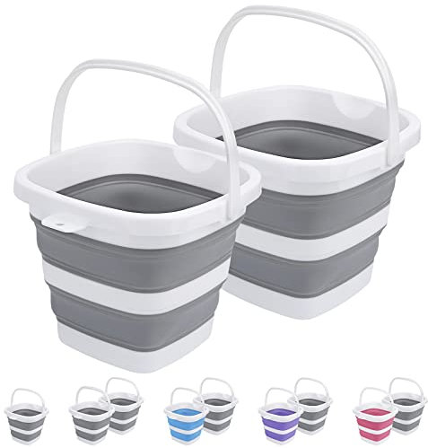 2 Pack Collapsible Buckets 5L 1.3Gallon Small Cleaning Bucket for Household Portable Plastic Bucket Outdoor Car Washing Tub Foldable Camping Beach Sand Water Pot Pail Space Saving Square Grey