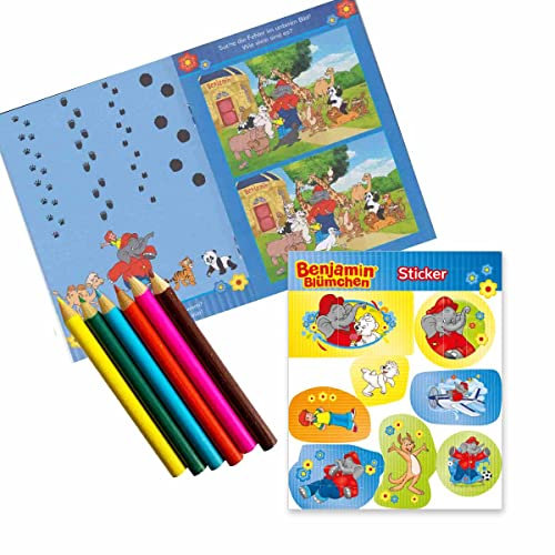 Benjamin Blümchen Mitgebselset Rätselheft + Sticker + Buntstifte // Kindergeburtstag Benjamin Blümchen Mitgebsel