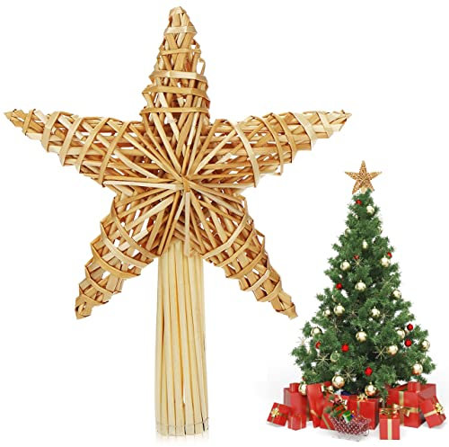 Weihnachtsbaum Stern Spitze, 30,5 * 20 cm Weihnachtsbaumspitze Stern aus Stroh, Christbaumspitze Stroh, Baumspitze Stern für Weihnachtsbaum, Christbaumspitze Stern, Christbaumschmuck Handgemachter