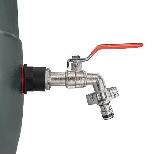 Garden/outdoor water butt/rain barrel/storage tank adaptor+metal lever tap with universal click hose connector+INCLUDING thread seal tape REQUIRES A 26MM HOLE