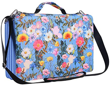 Shulaner Federmäppchen mit Schlitz für 500 Buntstifte oder 340 farbige Gelstifte mit Reißverschluss, großes Fassungsvermögen, Kompositstoff, Stift-Organizer-Tasche mit Schultergurt (blau, kleine