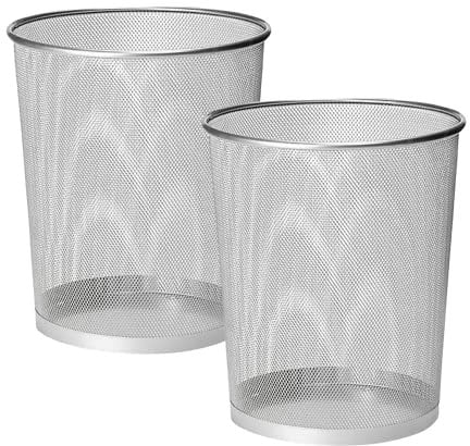 ZYBUX - Circular Mesh Trash Can, Waste Basket Garbage Can Waste Bin for Bathrooms, Kitchens, Home Offices, Dorm Rooms | Lightweight Sturdy Metal Basket Bin (2 x SILVER)