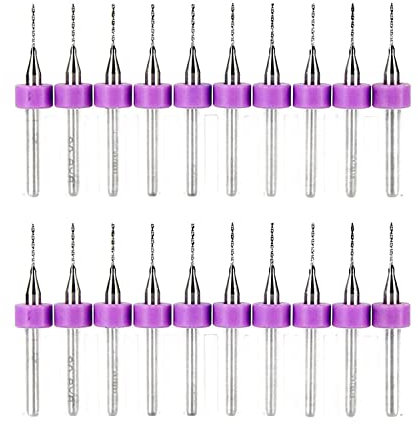 TA-VIGOR 20Pcs Micro Drill Bit 0.3mm, Purple PCB Drill Bits with 1/8 Inch Shank Tungsten Carbide Drilling Rotary Tool for Print Circuit Board Stone CNC Engraving