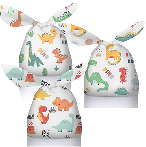 50 Stück Geburtstagstüten Kinder Dinosaurier Bonbontüten mit Hasenohren Kekse Schokolade Nüsse Kuchen Süßigkeiten Geschenktüte für Party Geburtstag