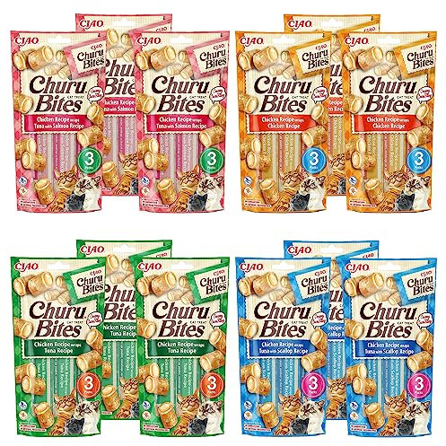 Churu Cat Snack Bites - Huhn mit Thunfisch, Jakobsmuscheln und Lachs - 12 Stück