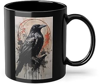 Gothic Rabe Tasse Schwarz - Viking Rabe Kaffeetasse 330ml - Beidseitig Bedruckt - Gothic Kaffeebecher - Küche Zubehör - Teetasse - Bürotasse - Mittelalter Wikinger Deko