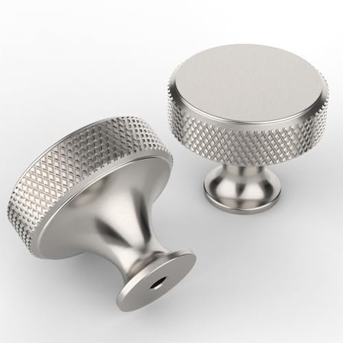 9BUILD 10 Pack Brushed Satin Nickel Cabinet Knobs Single Hole Cupboard Handles Kitchen Knurled Cupboard Knobs for Drawer UK0039