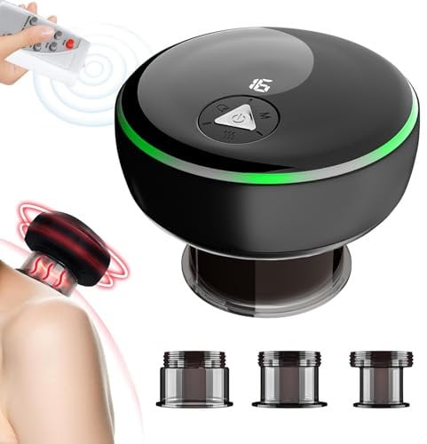 ATAUSD Schröpfgerät Elektrisch, Infrarot Elektrisches Schröpfmassagegerät 16 Gängen 3 Modi, Cupping Set mit 3 Vakuum Sauggläser und Fernbedienung, Smart Cupper Guasha Vakuum Schröpfer, Schwarz