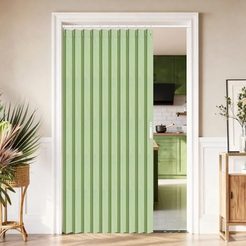 Vatge Vorhang für Schrank ohne Tür, Akkordeon-Falttürvorhang für Tür und offenen Schrank, hängender Sichtschutzvorhang, Wand für Raumtrennung, 1 Vorhangbahn mit Raffhalter, B 132 x L 198 cm, Grün