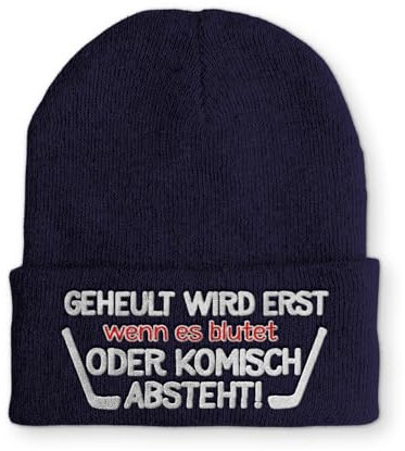 tshirtladen Spruchmütze Strickmütze Eishockey Wintermütze lustige Beanie mit Stick OneSize, Farbe: Navy