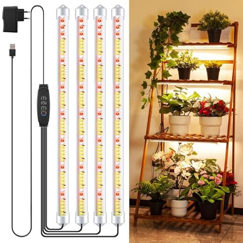 COKOLILA 4 Barre Lampada per piante a LED, Spettro completo con 240 LED, luce per piante con timer on/off, 3/9/12H, 10 livelli di luminosità, 3 modalità di illuminazione, Luci Piante