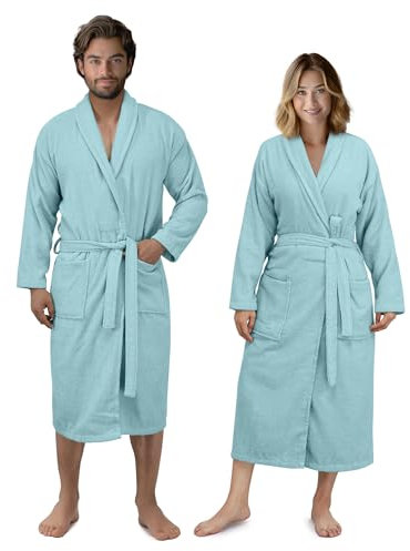 HOMELEVEL Peignoir Homme - Peignoir de Bain 100% Coton Éponge Absorbant du S au 3XL - Peignoir de Bain Femme Eponge avec Ceinture Col Châle et 2 Poches - Sortie de Bain Douche