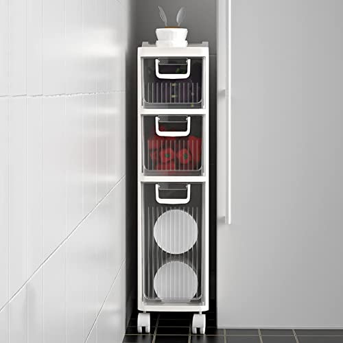 GaRcan Cassetti portaoggetti impilabili Armadietto da pavimento ad angolo Armadietto stretto e sottile con rotelle Carrello a 2/3/4 livelli con dispenser di carta igienica per bagno Cucin